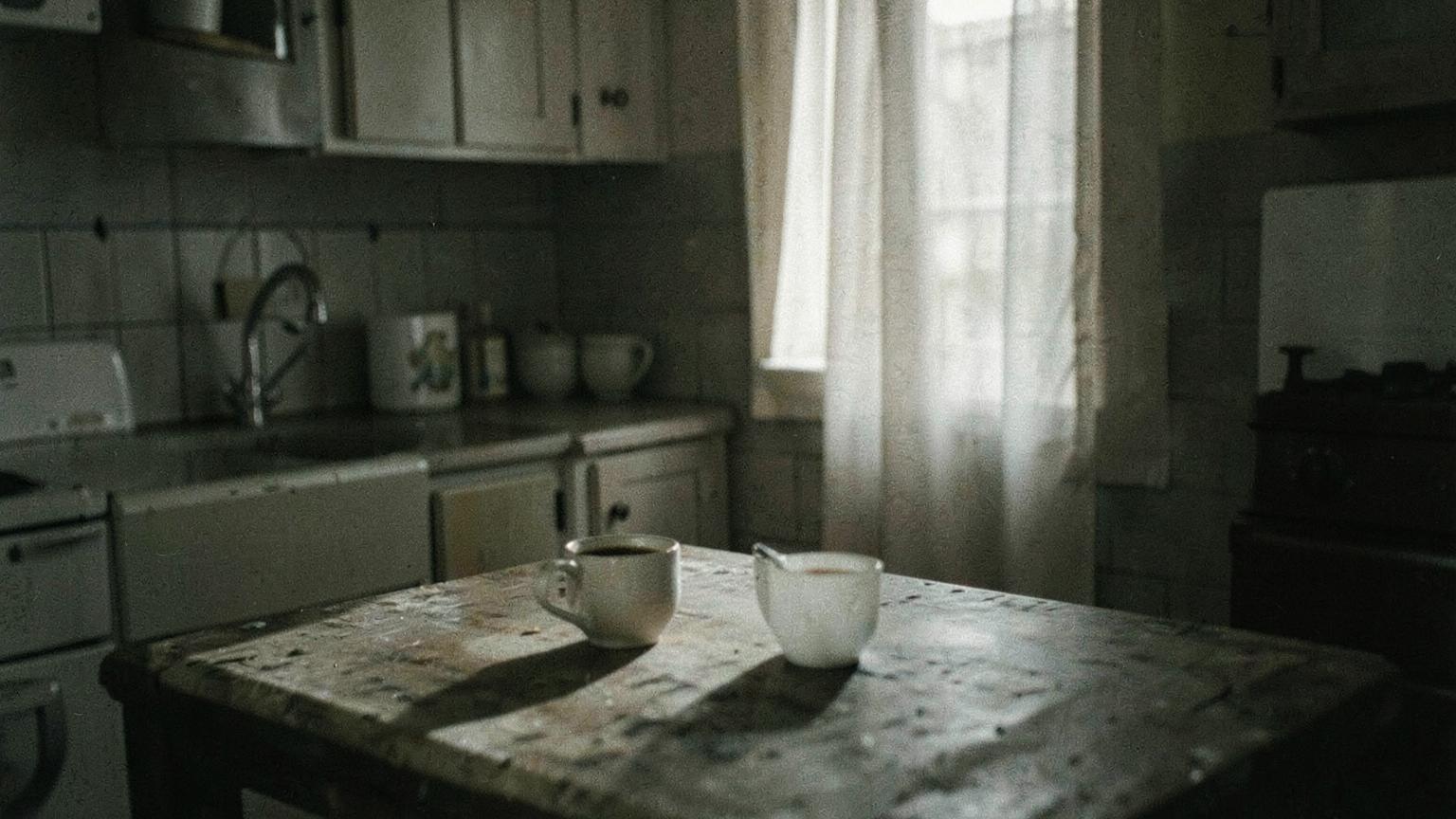 Two cups, one still full — A borrowed kitchen