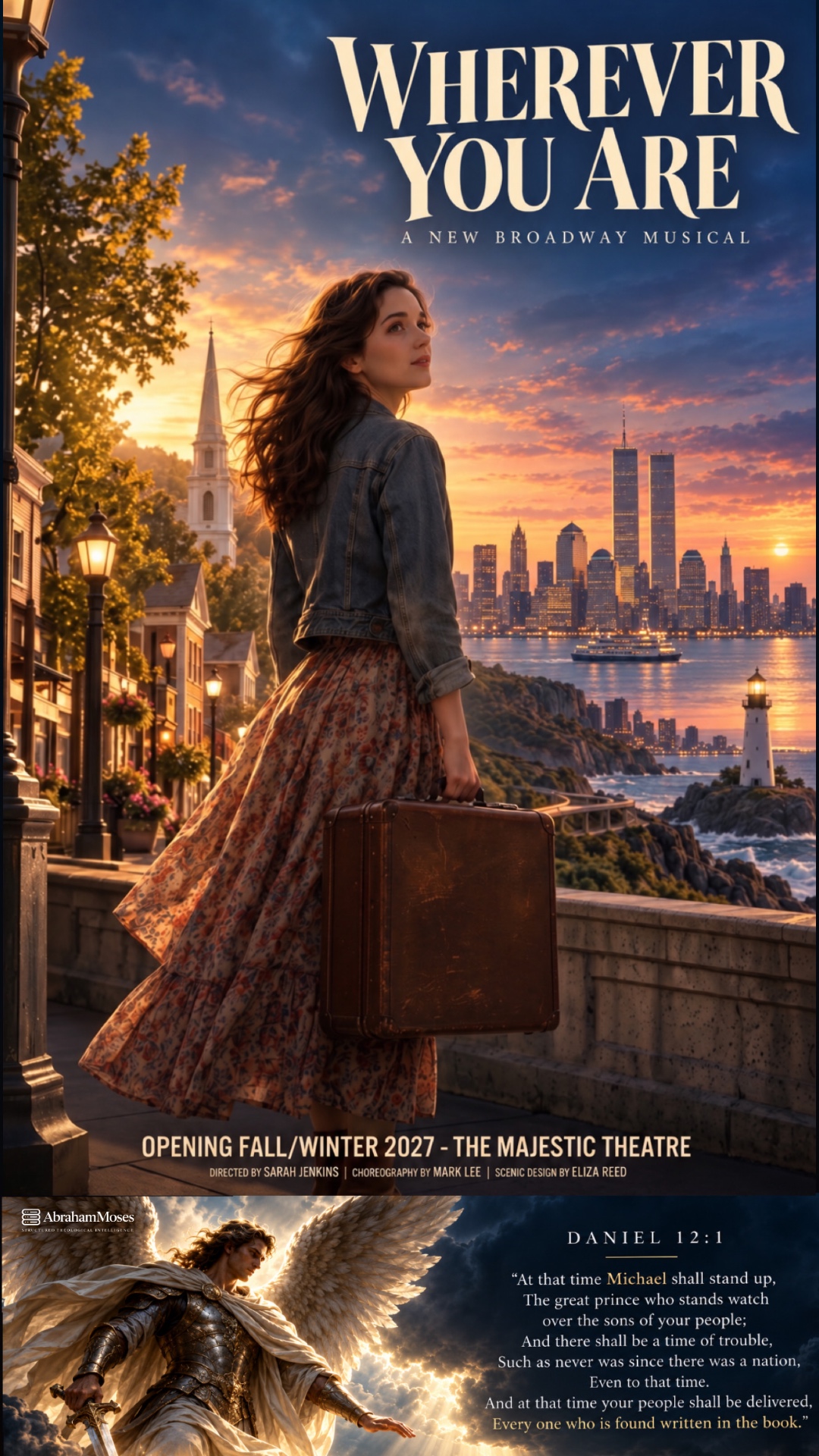 Official campaign poster — Sarah with her suitcase before the New York skyline