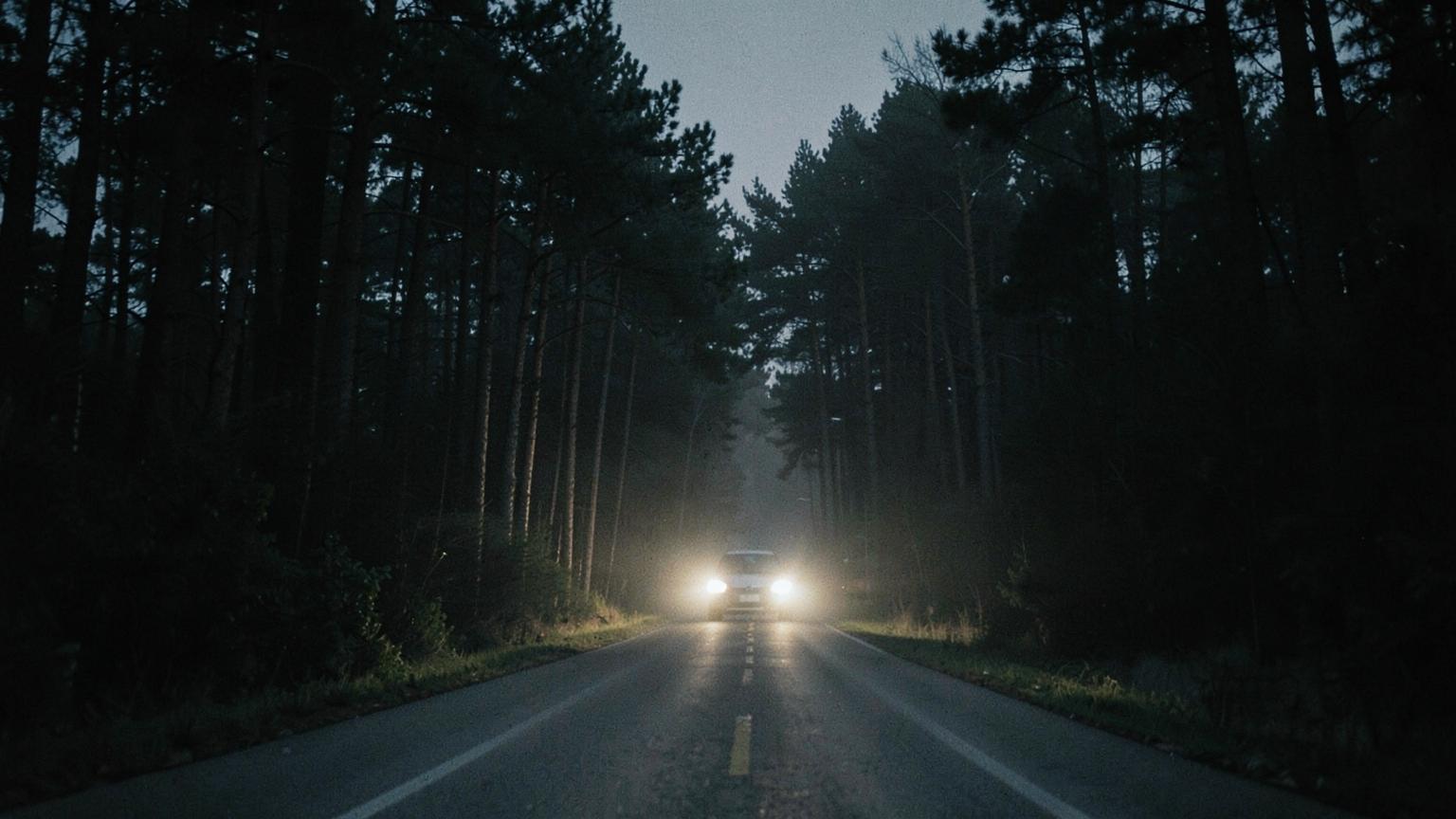 Headlights against the tree line — The forest edge